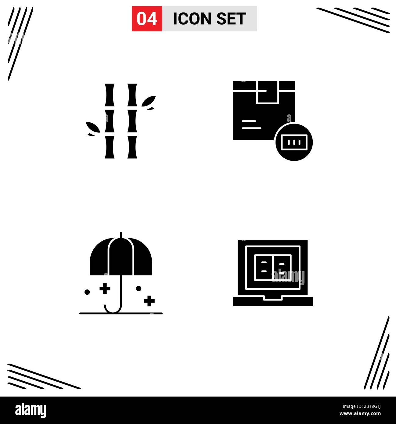 4 icone creative segni e simboli moderni di bambù, negozio, foglie, codice, protezione elementi editabili di disegno vettoriale Illustrazione Vettoriale