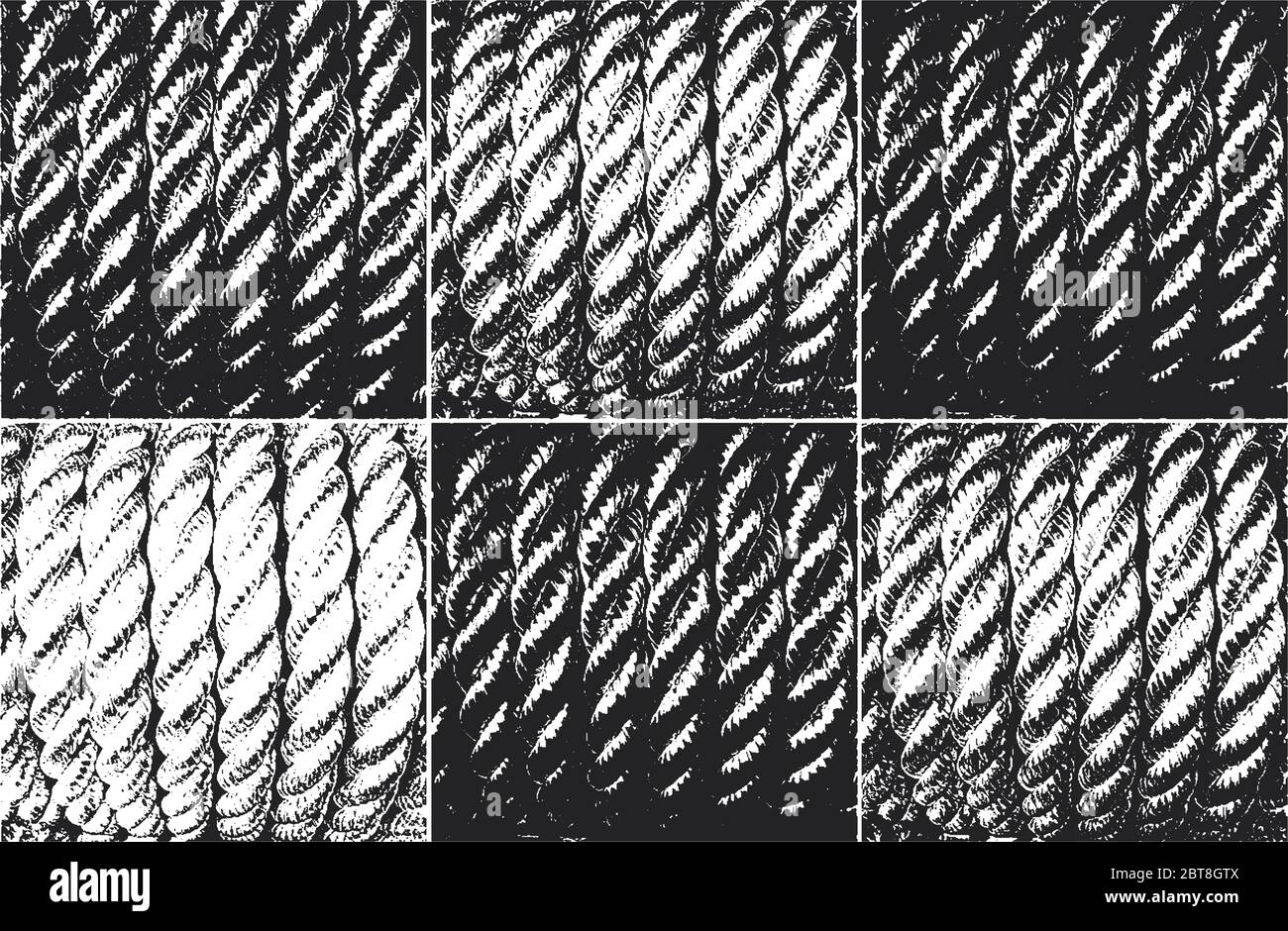 Distress grunge trama vettoriale di corda di vimini. Sfondo bianco e nero. Illustrazione EPS 8 Illustrazione Vettoriale