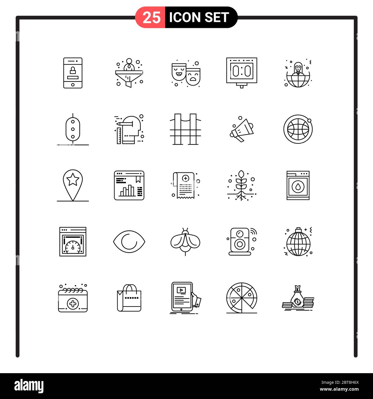 25 icone creative segni e simboli moderni di business, sport, maschere, punteggi, concorso elementi editabili di Vector Design Illustrazione Vettoriale