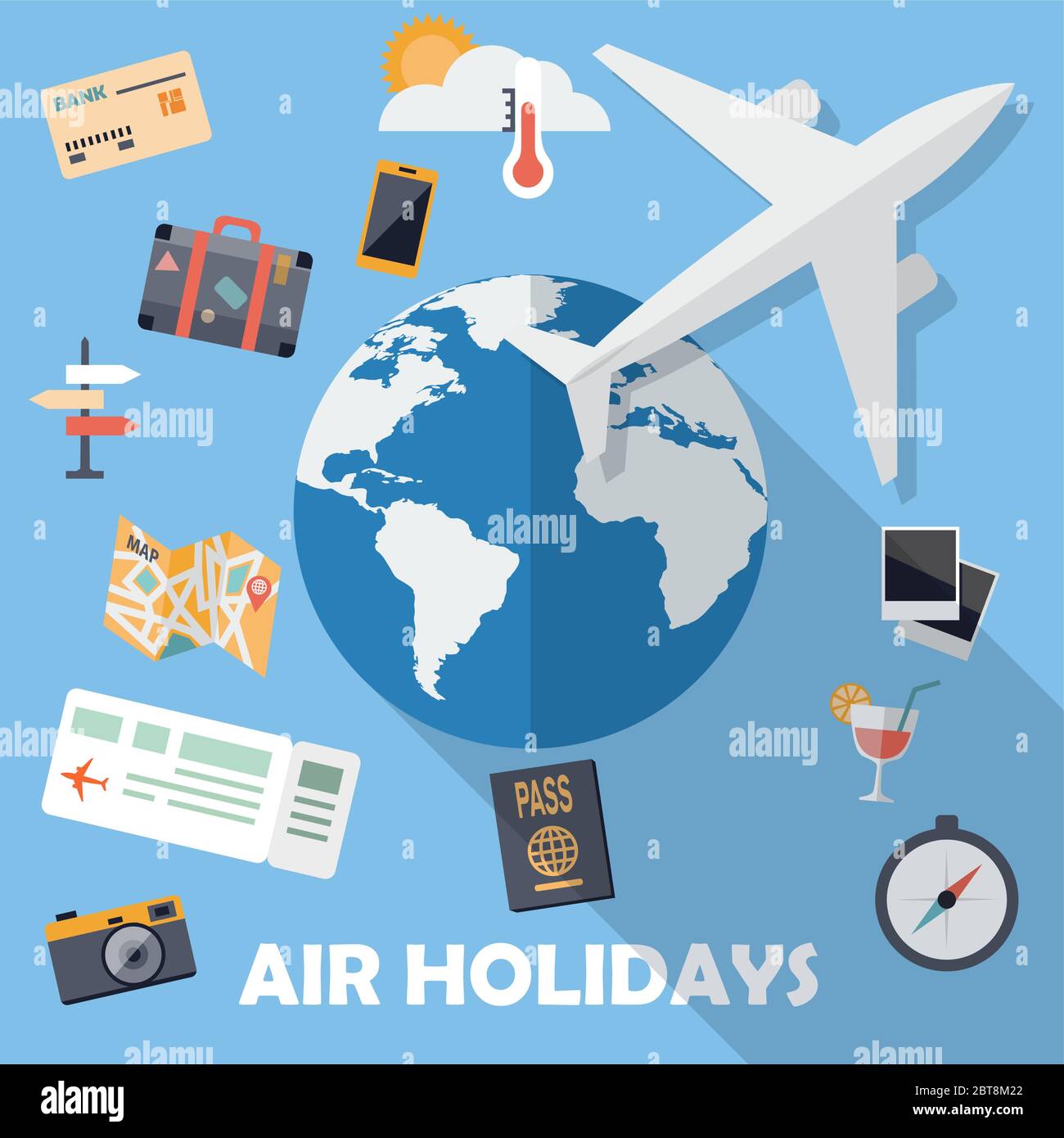 Design piatto icone, aria sfondo vacanze Illustrazione Vettoriale