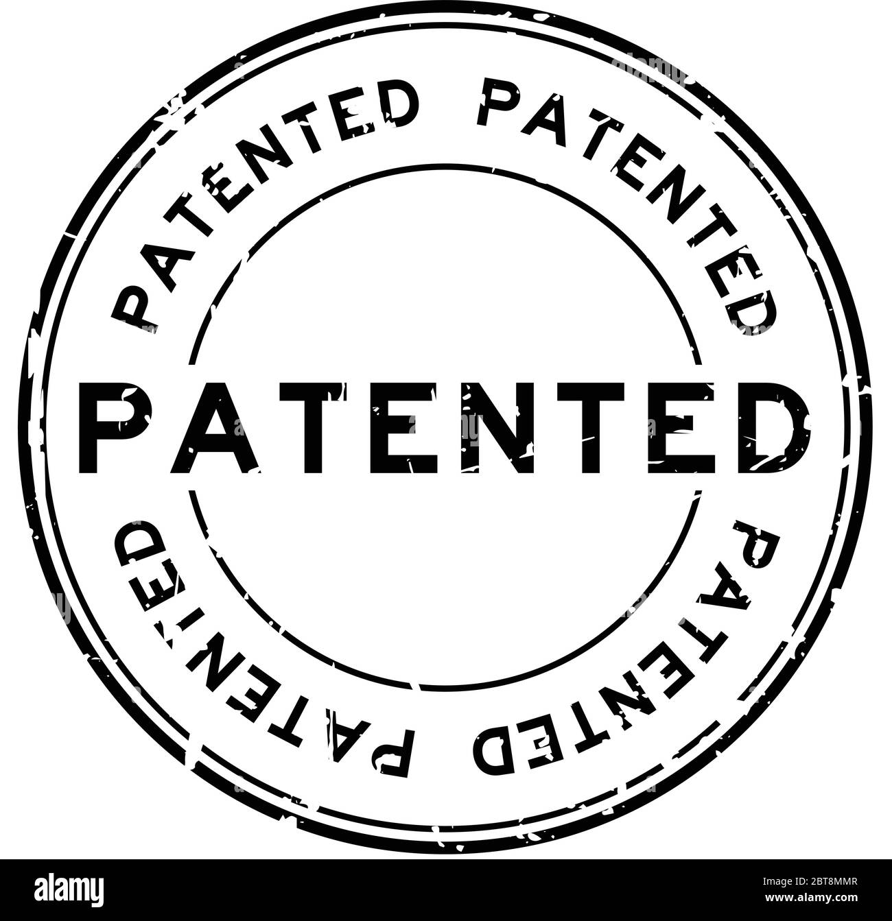 Grunge nero brevettato parola rotondo guarnizione di gomma timbro su sfondo bianco Illustrazione Vettoriale