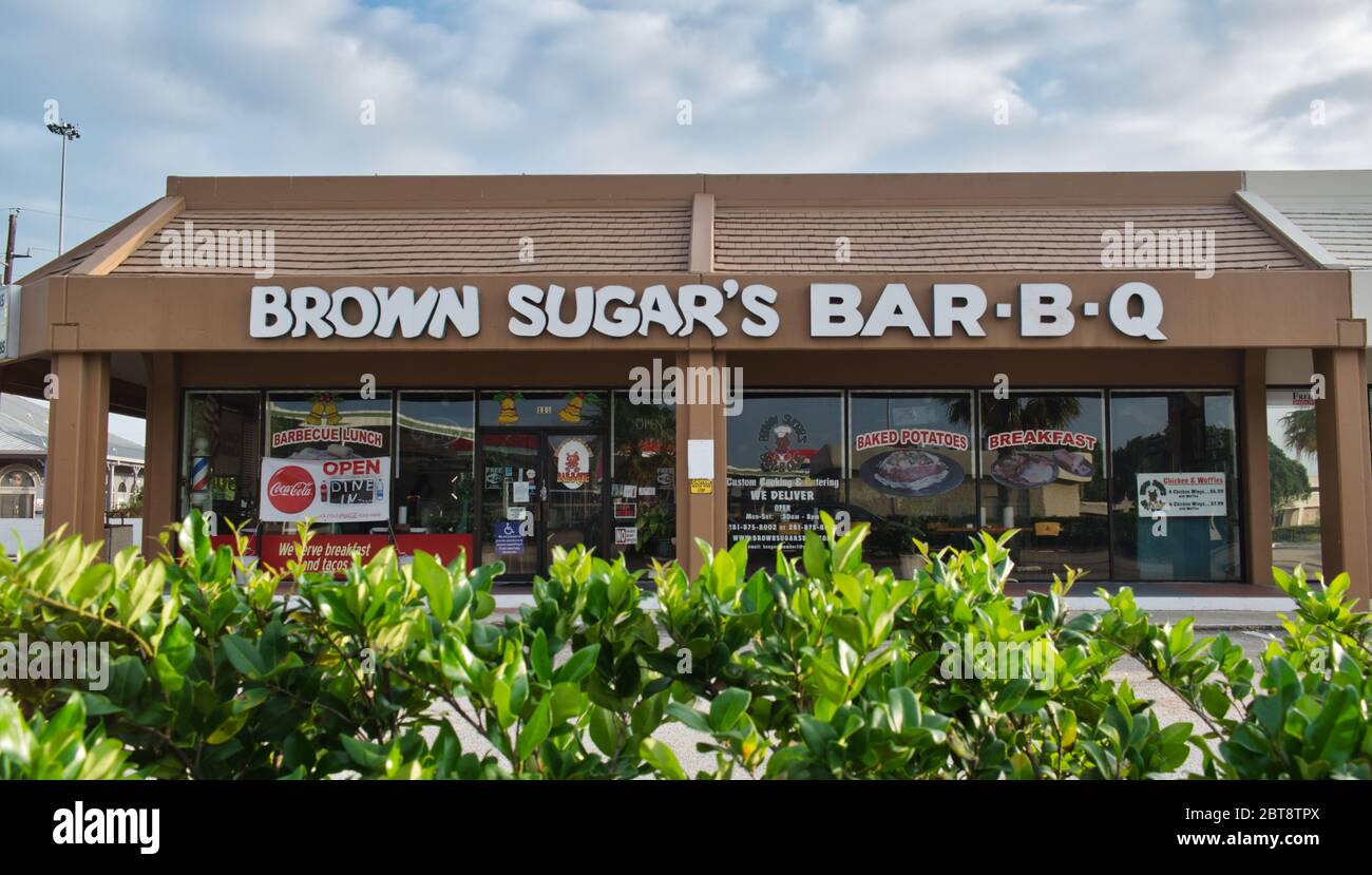 Brown Sugar's Bar-B-Q esterno situato a Houston, Texas. Il Diner serve piatti tipici del Sud e una varietà di carni affumicate. Foto Stock