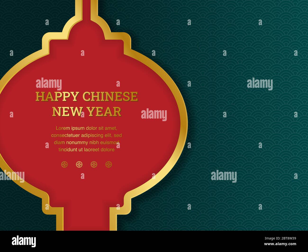 Felice anno nuovo cinese: Lanterna cinese con carta taglio arte e stile artigianale su colore verde sfondo. Illustrazione vettoriale per biglietti d'auguri, volantini, ba Illustrazione Vettoriale