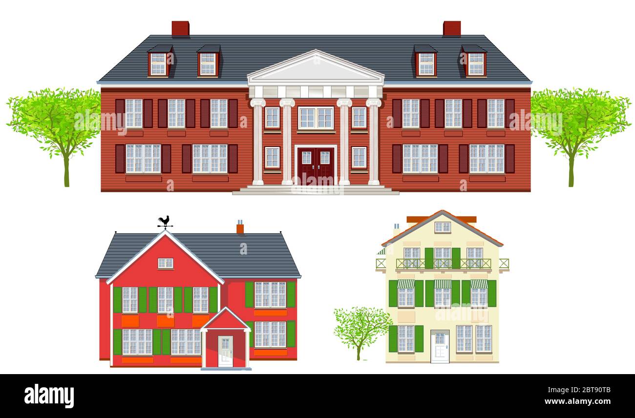 casa padronale, casa residenziale, immobiliare, case familiari, Illustrazione Vettoriale