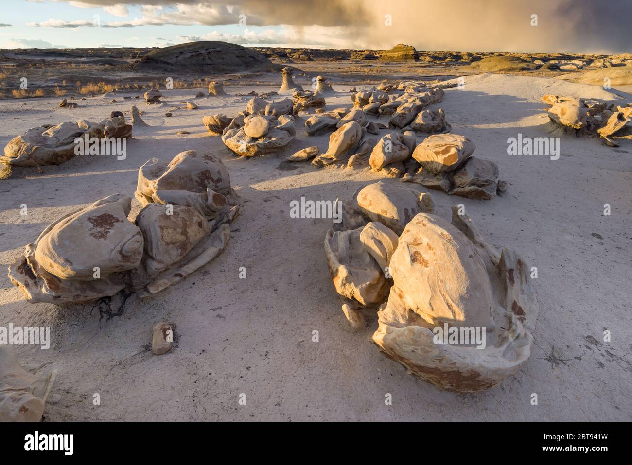 Bisti o De-Na-Zin Wilderness Area o badlands che mostrano formazioni rocciose uniche formate da erosione, New Mexico, USA Foto Stock