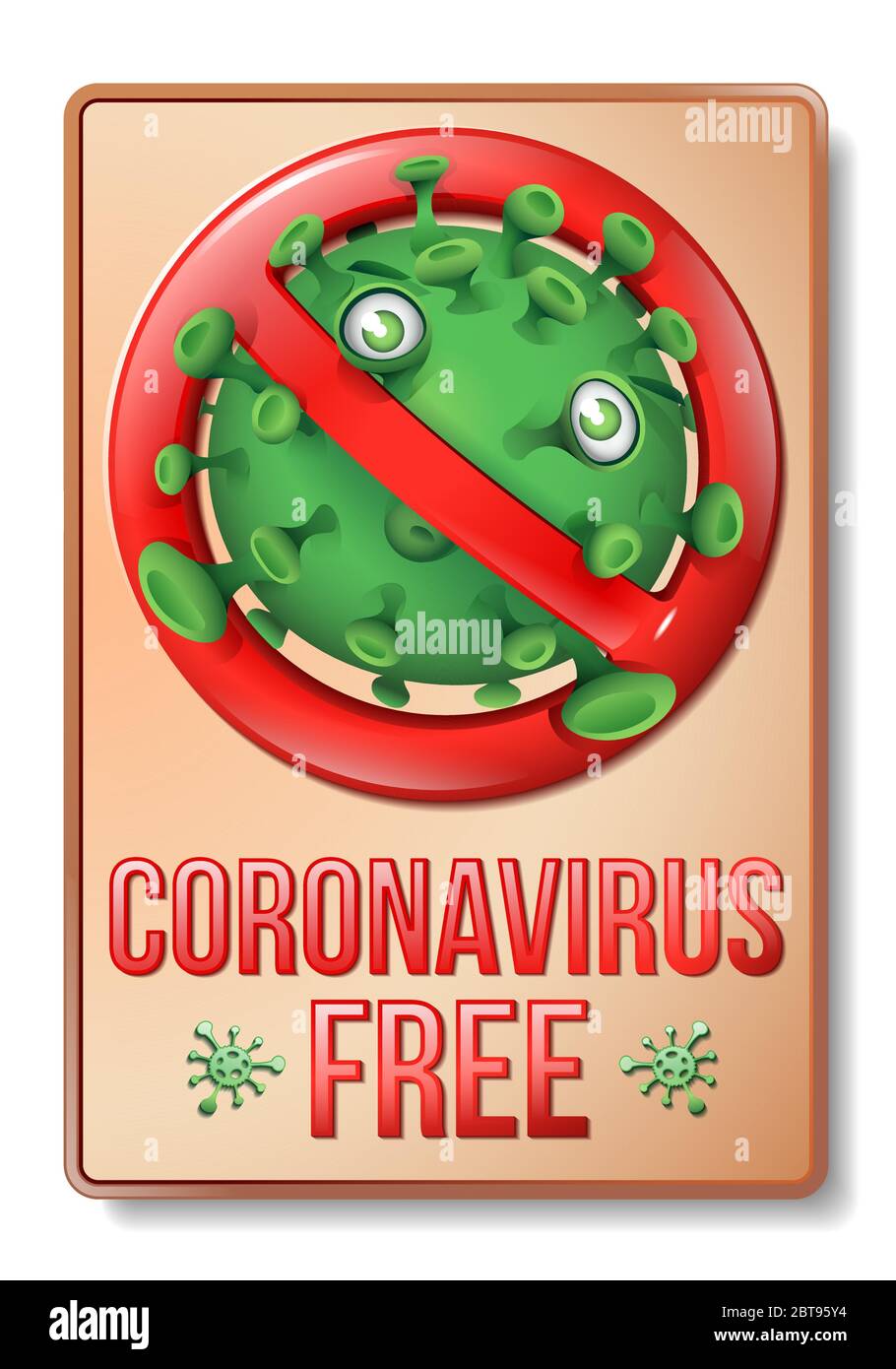 Un segno di divieto in stile retrò con un simpatico virus verde divertente - Coronavirus Free Illustrazione Vettoriale