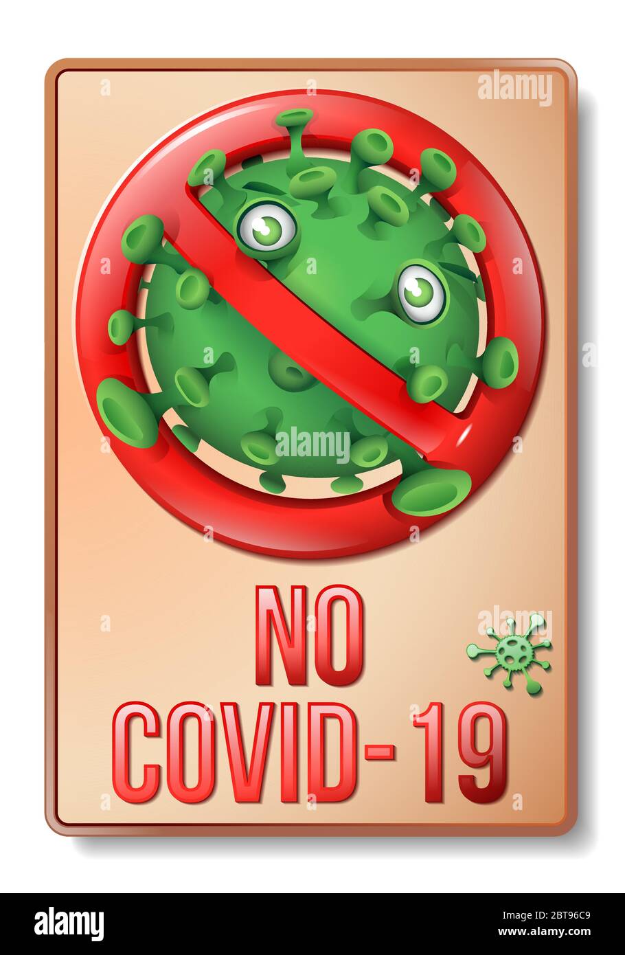 Retro Proibition segno con divertente virus verde - Nessun Covid-19 Illustrazione Vettoriale