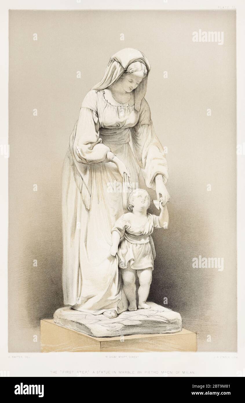 'Il primo passo' una statua in marmo delle arti industriali del XIX secolo (1851-1853) di Sir Matthew Digby wyatt (1820-1877). Foto Stock