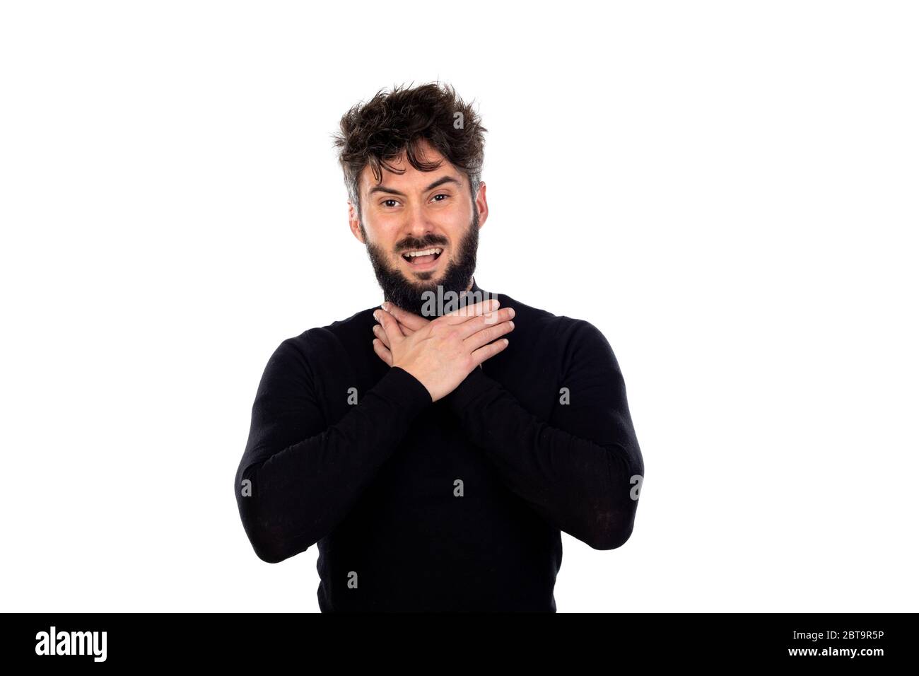 Giovane uomo nero isolato su sfondo bianco Foto Stock