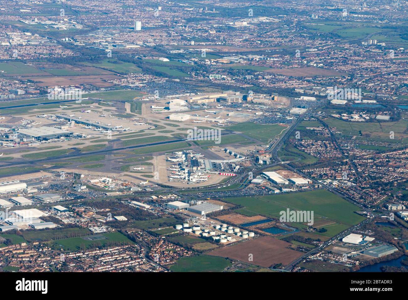 Vista aerea dell'aeroporto di Bristol, Inghilterra meridionale dall'aereo Foto Stock