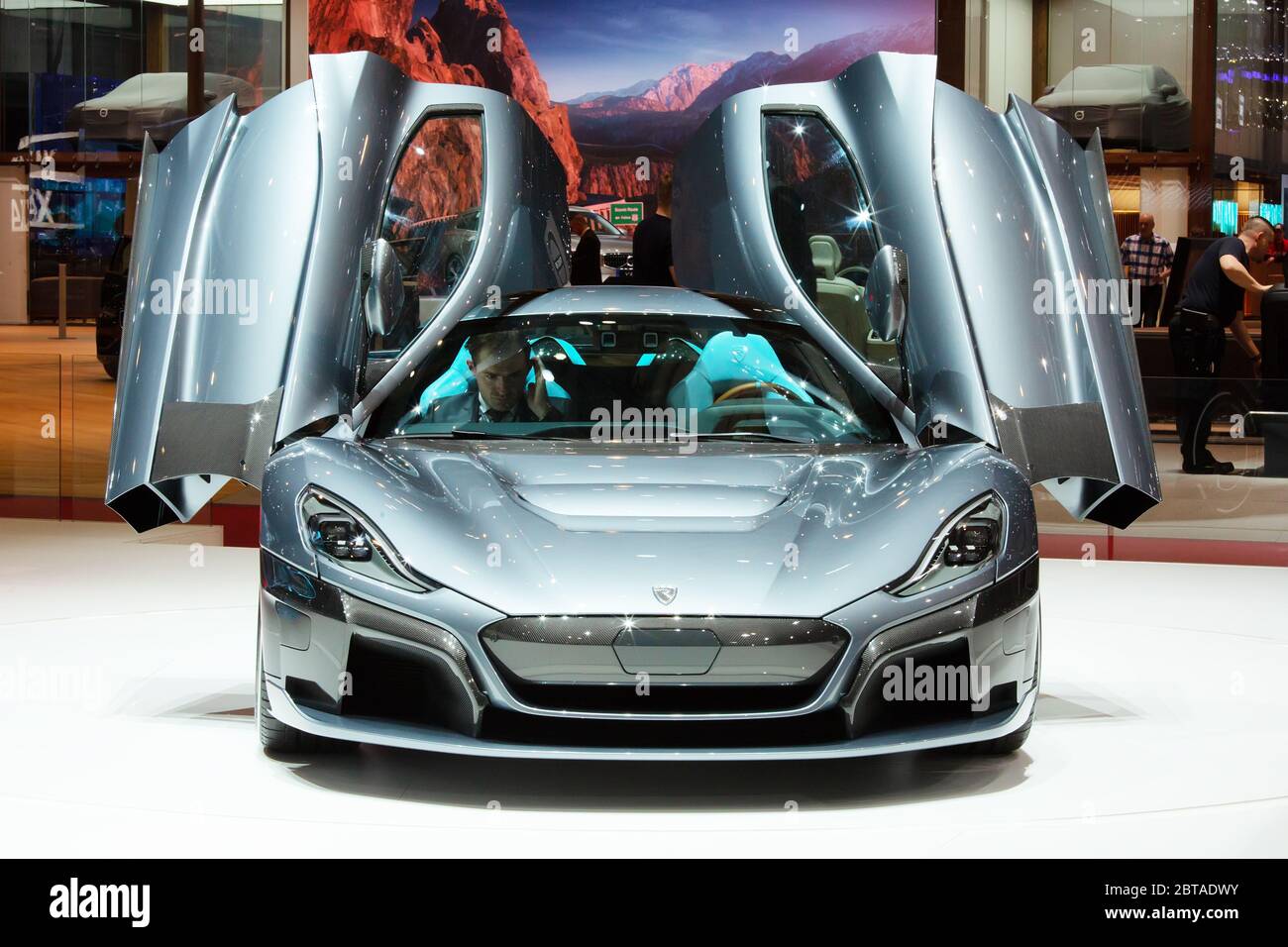 GINEVRA, SVIZZERA - 6 marzo 2018: Rimac C Two nel sito espositivo di Rimac automobili dell'ottava edizione del Salone Internazionale dell'automobile di Ginevra a Palexpo Foto Stock