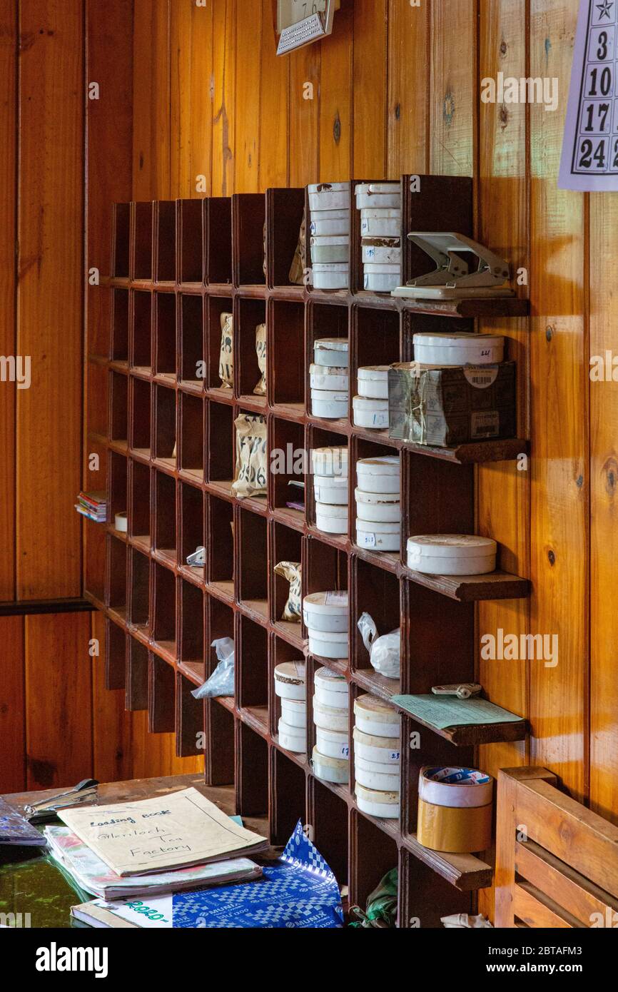 Produzione di tè in Sri Lanka. Introdotto dagli inglesi dopo il caffè fallito. Ora torna principalmente in mani private. Foto Stock