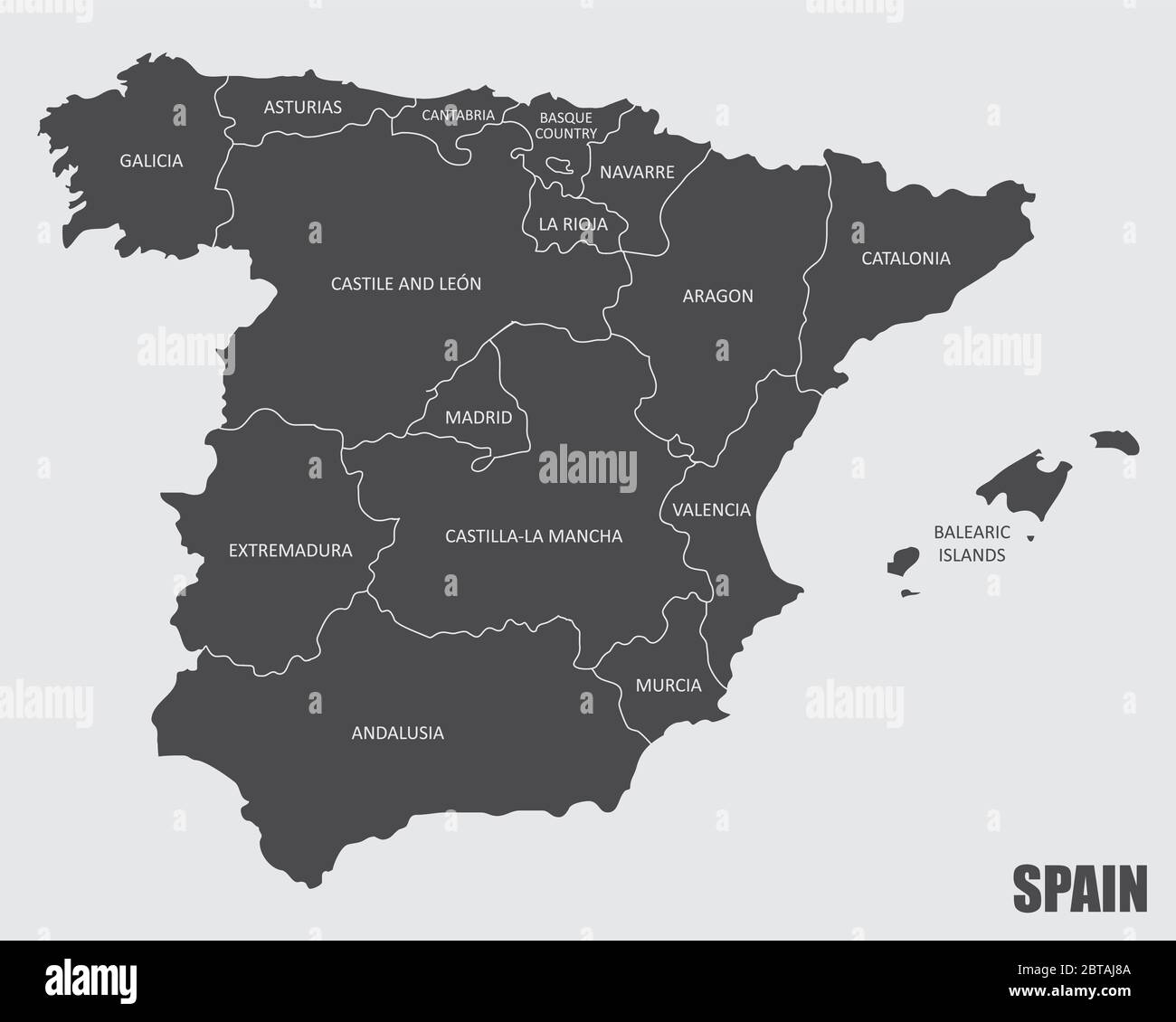 Mappa delle regioni della Spagna Illustrazione Vettoriale