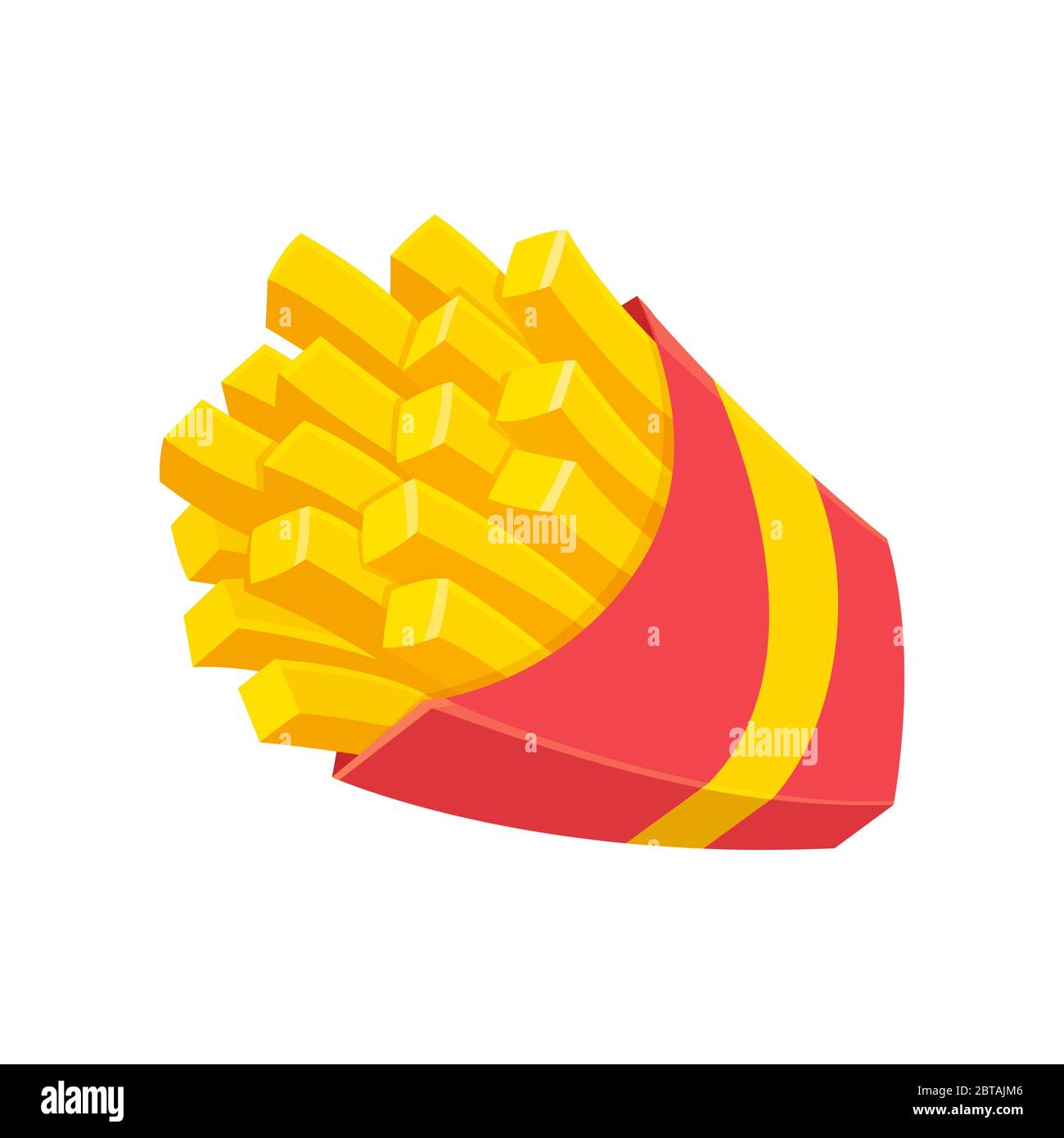 Patata patatine fritte in scatola di carta rossa. Fast food tradizionale, illustrazione vettoriale isolata in stile semplice cartone animato. Illustrazione Vettoriale