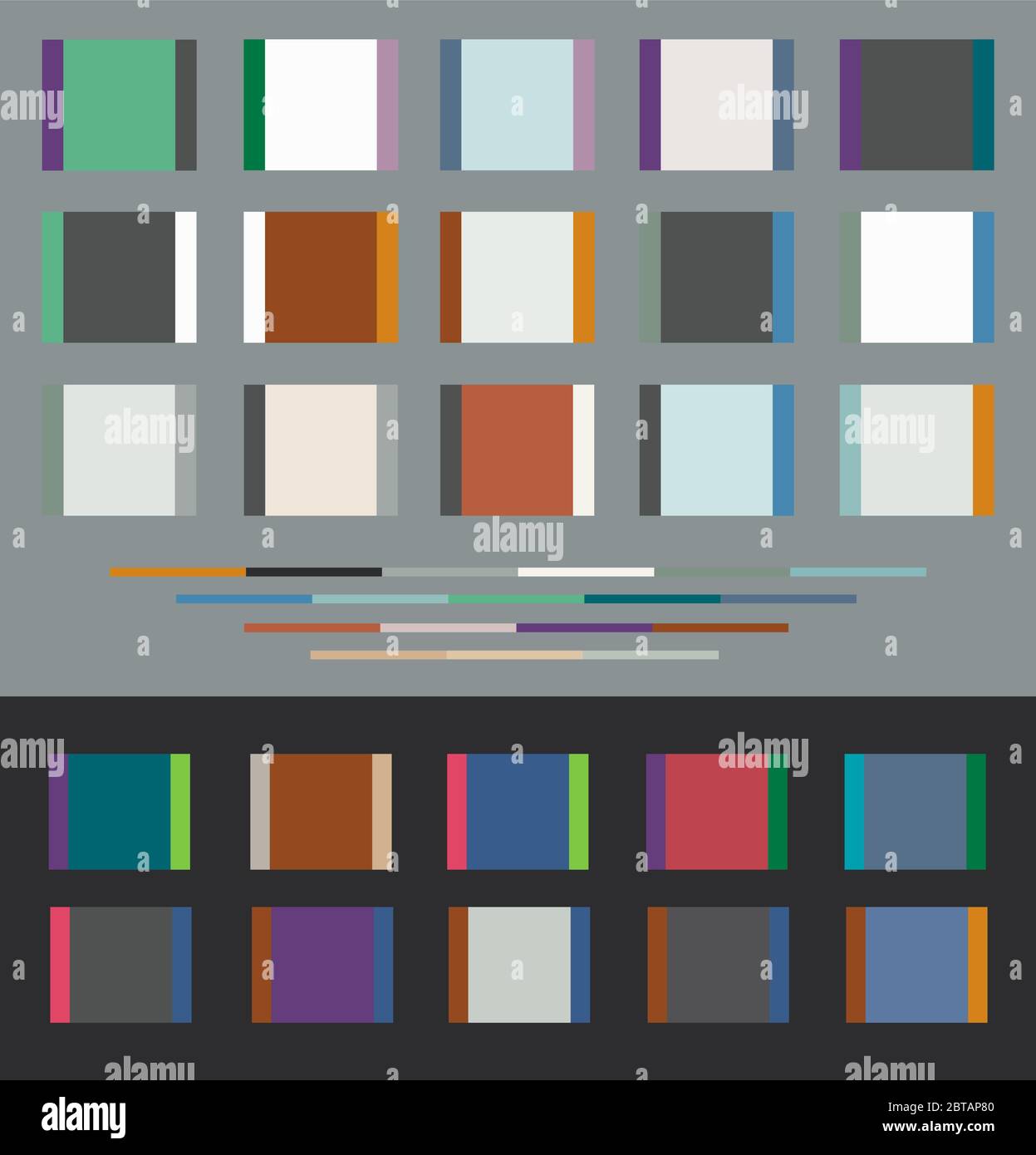 Tavolozze di colori di lusso per designer e architetti set di illustrazioni vettoriali. Guida alla tavolozza aziendale tecnologica. Campioni di colore alla moda. Illustrazione Vettoriale