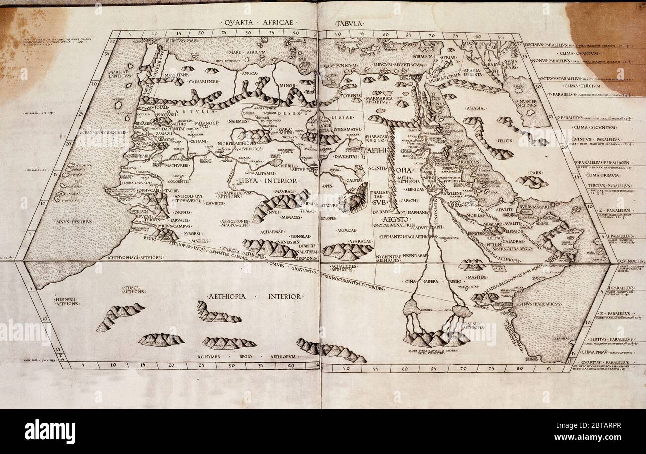 MAPA DE AFRICA DEL NORTE Y EL NILO. Autore: CLAUDIO TOLOMEO. SEDE: ACADEMIA DE LA HISTORIA-COLECCION. MADRID. SPAGNA. Foto Stock