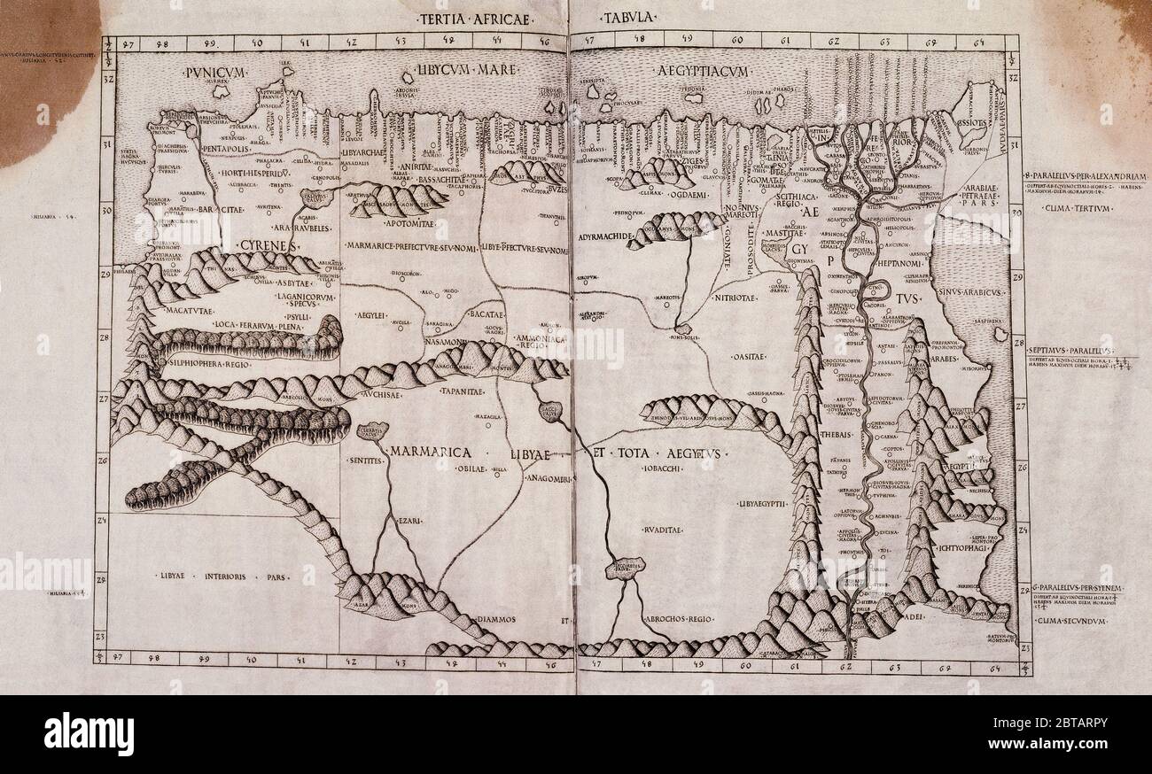 MAPPA DE LIBIA Y EGIPTO. Autore: CLAUDIO TOLOMEO. SEDE: ACADEMIA DE LA HISTORIA-COLECCION. MADRID. SPAGNA. Foto Stock