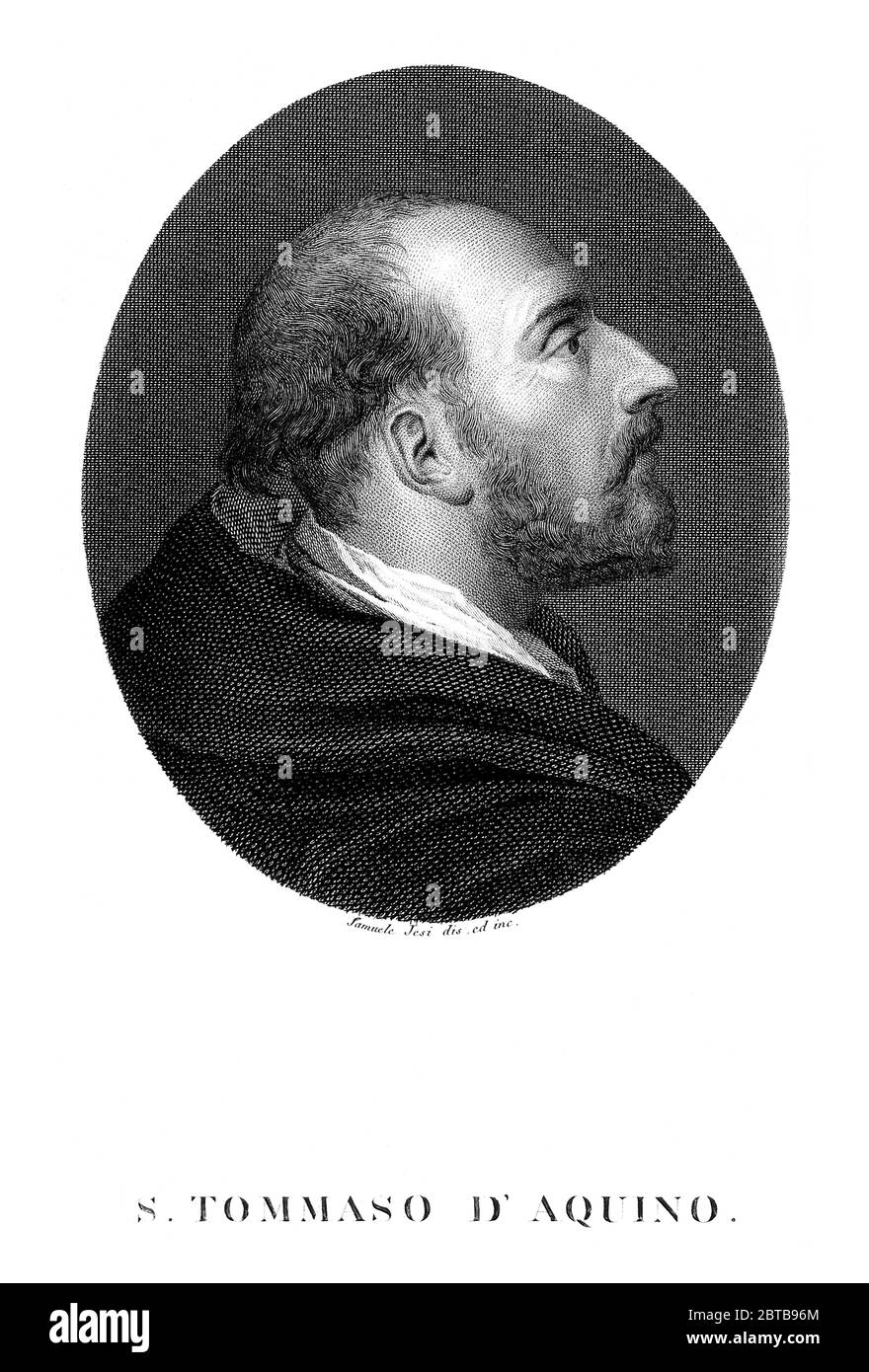 1270 C, ITALIA : il filosofo italiano San Tommaso d'Aquino (anche Tommaso d'Aquino o Aquino o Aquino, c. 1225 – 1274 ). Incisione ritratto di Samuele Jesi ( 1788 - 1853 ), pubblicatasi nel XIX secolo . TOMMASO D'AQUINO era un prete cattolico italiano dell'Ordine Domenicano, filosofo e teologo della tradizione scolastica. - SANTO - RELIGIOSO - Frate - frate - CATTOLICA - RELIGIONE CATTOLICA - beata - prelato - prete - prete - ritratto - ritratto - illustrazione - illustrazione - FILOSOFIA - Filosofia - TEOLOGIA - TEOLOGIA - Chiesa Cattolica Romana - SAN - SANTO - Sant Foto Stock