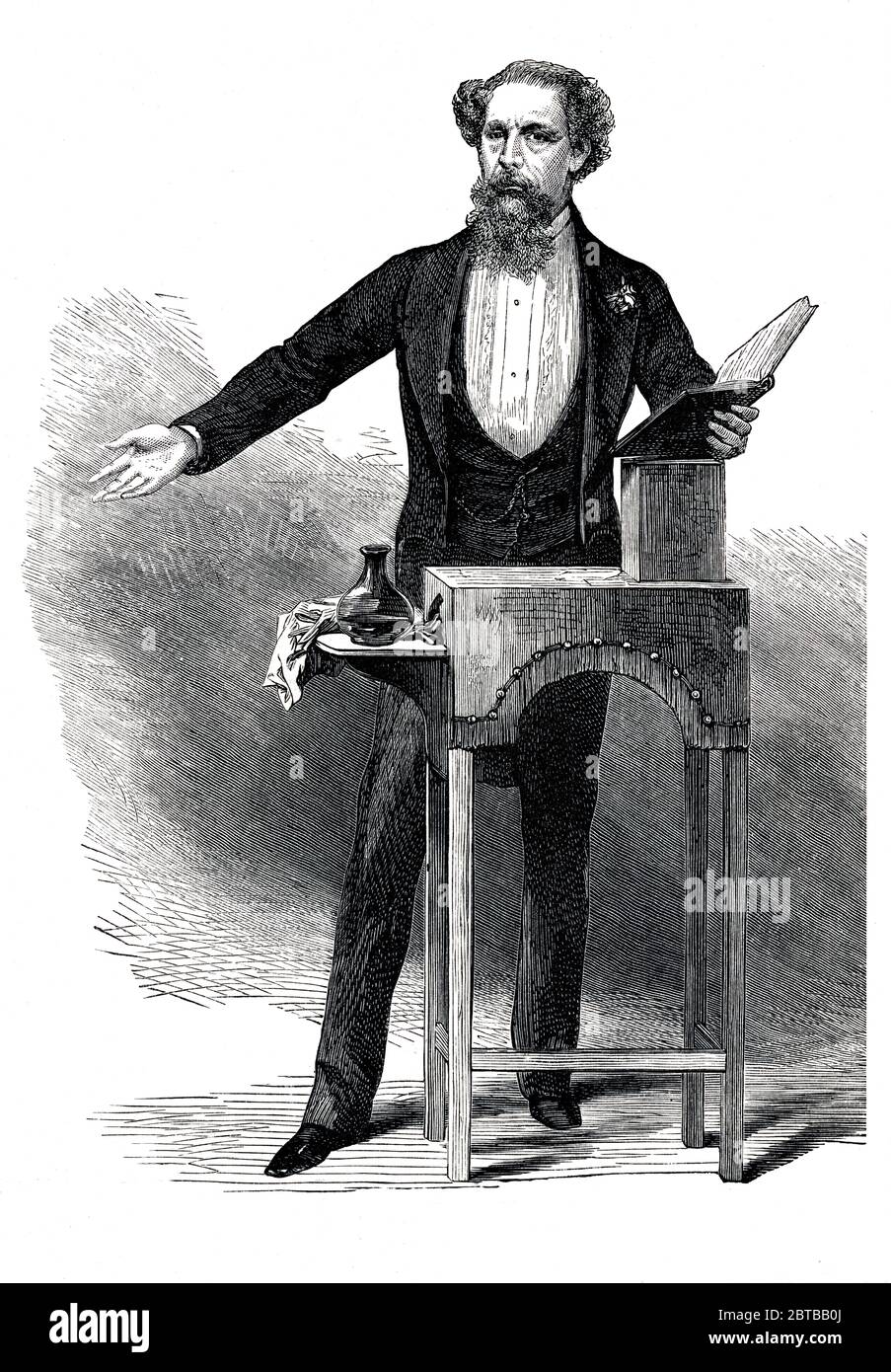 1860 ca , USA : lo scrittore britannico CHARLES DICKENS ( 1812 - 1870 )  durante una conferenza di lettura pubblica negli USA, autore di Oliver Twist  ( 1837 ) , David