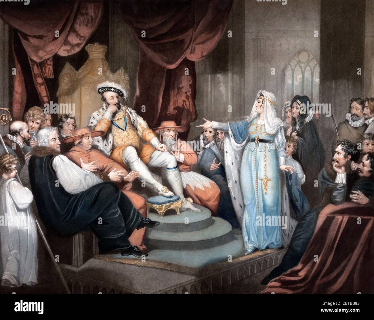 1530, GRAN BRETAGNA: RE ENRICO VIII D'INGHILTERRA (1491-1547) TUDOR, Catharine d'Aragona, che invocava la sua causa. Ritratto mezzotint nel 1802 di W. Ward , tratto da un'opera originale di Richard Westall , Londra. - ENRICO VIII INGHILTERRA - CATERINA di ARAGONA - d' - Catalina de Aragón - GRAND BRETAGNA - FOTO STORICHE - STORIA - RE - Regina - ritratto - RITRATTO - pelliccia - pelliccia - erminio - ermellino - incisione - illustrazione - illustrazione --- Archivio GBB Foto Stock