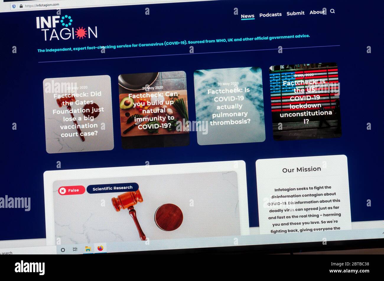 Homepage del sito web di Infotagion, istituito dal MP conservatore Damian Collins per contrastare le disinformazioni sulla pandemia di Coronavirus COVID-19 del 2020. Foto Stock