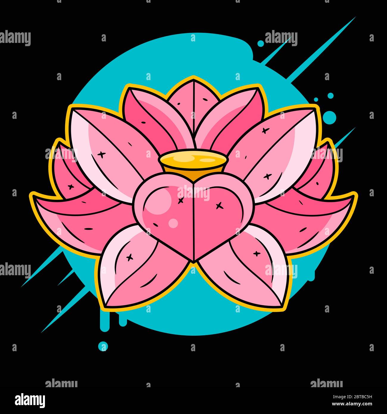 Stampa Lotus su T-shirt, tessuto, tazze e souvenir. Arcobaleno, acido, LSD, DMT, meditazione, Psichedelico, Narcotico, Nature Flowers Pattern 60s Trippy D. Illustrazione Vettoriale