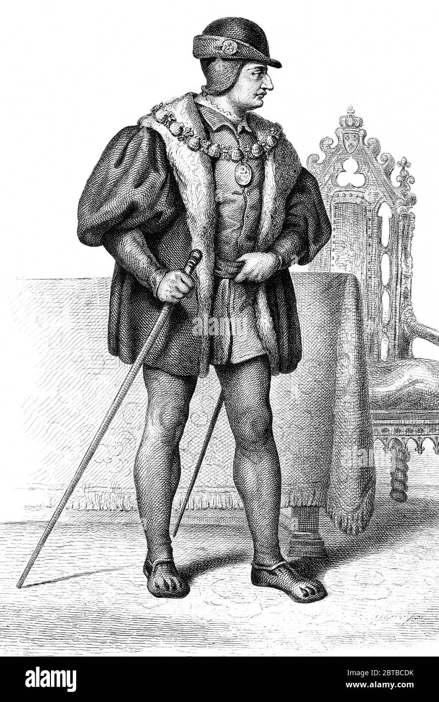 1480 ca, FRANCIA: Il re francese LUIGI XI Valois (1423-1483) dit le Prudent . Padre di Re Carlo VIII . Ritratto di incrimente sconosciuto , pubblicato nel 1845 .- NOBILTÀ - NOBILI francesi - Nobiltà francese - FRANCIA - illustrazione - illustrazione - incisione - LUIGI XI Re di Francia --- ARCHIVIO GBB Foto Stock