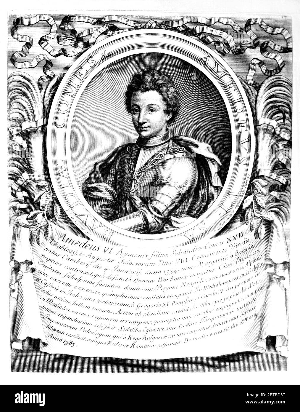 1360 ca, ITALIA: Il Principe amedeo VI di SAVOIA aka CONTE VERDE ( 1334 - 1383 ). Ritratto di D. Lange, - Principe Amadeo , inciso da P. Giffart , Parigi , 1702 . - AMEDEUS - Conte Verde - Duc de SAVOYE - SAVOY - CASA SAVOIA - ITALIA - FRANCIA - REALI - Nobiltà italiana - SAVOY - NOBILTÀ - REGALITÀ - STORIA - FOTO STORICHE ---- Archivio GBB Foto Stock