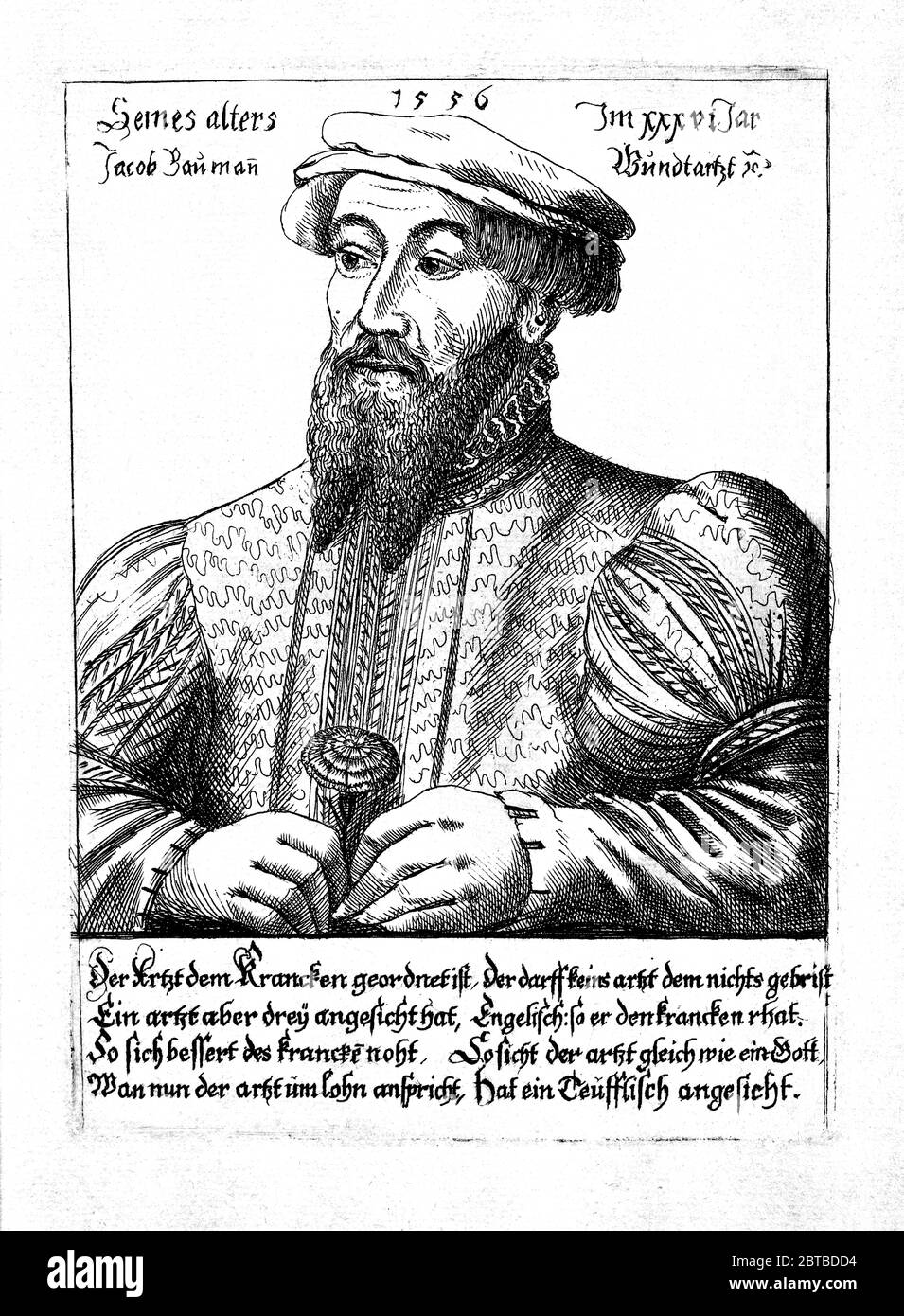 1556 ca , BELGIO : il medico tedesco JACOB Jakob BAUMANN ( 1521 - 1586 ) di Norimberga , l'editore dell'anatomista Flamish ANDREAS VESALIUS ( 1514 - 1564 ), alias ANDREA VESALIO Andreas van Wesel . Autor di De Humani Corporis Fabrica Libri Septem (sul tessuto del corpo umano). Ritratto di Hans Lautensack , 1556 . - ANATOMIA - ANATOMIA - ANATOMISTA - ANATOMISTA - scienziato - ritratto - DOTTORE - MEDICO - MEDICINA - medicina - SCIENZA - SCIENZA - DOTTORE - MEDICO - illustrazione - illustrazione - illustrazione - incisione - incisione - barba - barba - BELGIO - garofano - garofano - flusso Foto Stock