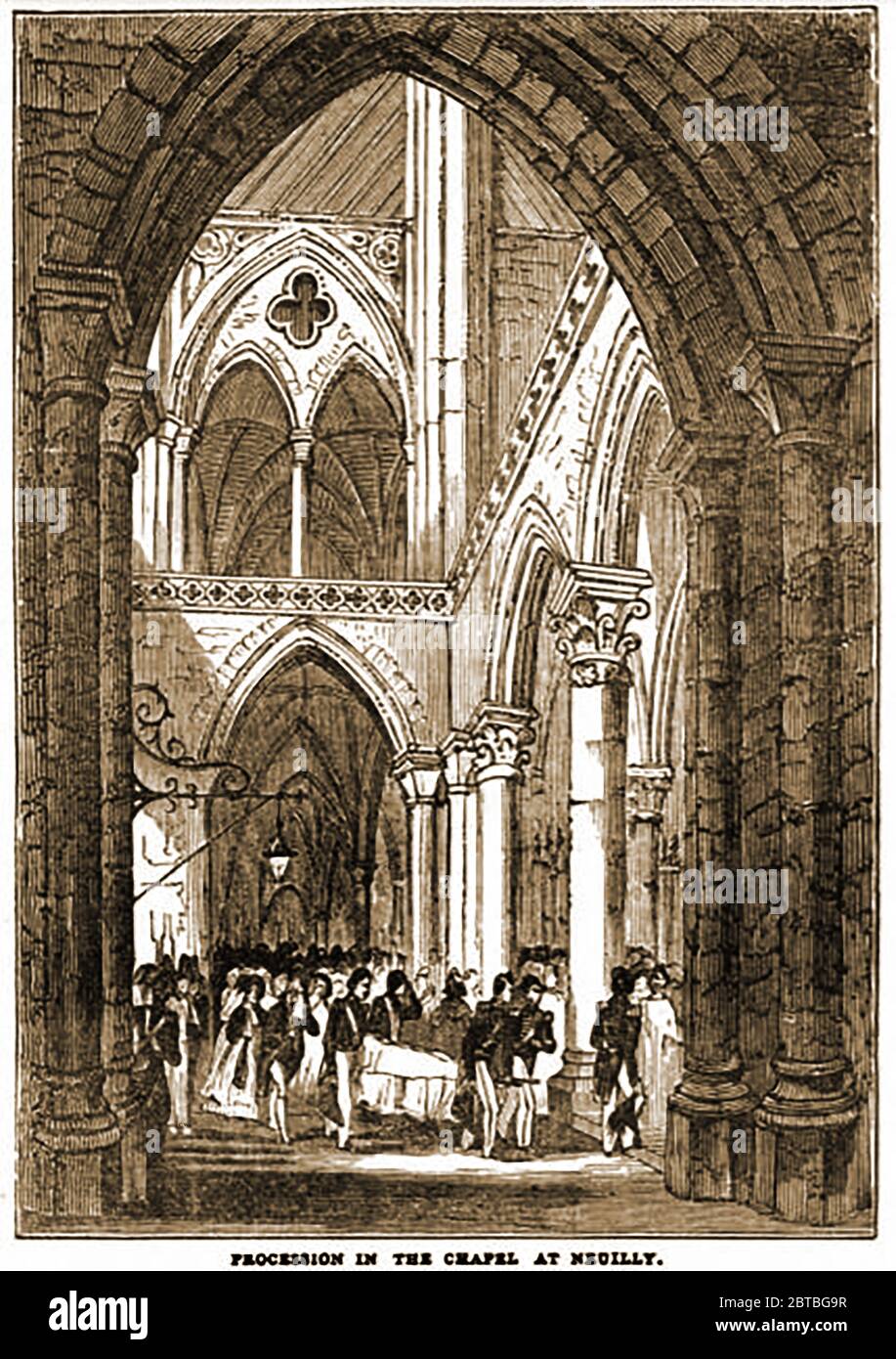 La processione funeraria in Francia del duca di Orleans (Principe Ferdinando Philippe di Orléans 1810-1842) dopo che morì saltando da una carrozza di fuga. Si dice che ha fratturato il cranio dopo aver saltato dal suo carro aperto quando i cavalli si sono imbullonati. (illustrazione 1842) Foto Stock