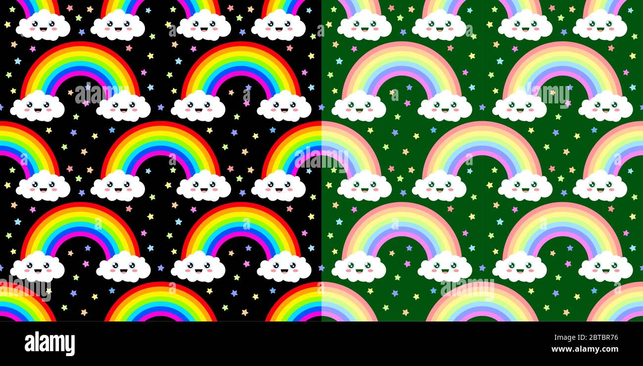Due varianti di Funny Kawaii Rainbow Seamless Abstract Pattern Vector Illustration Illustrazione Vettoriale