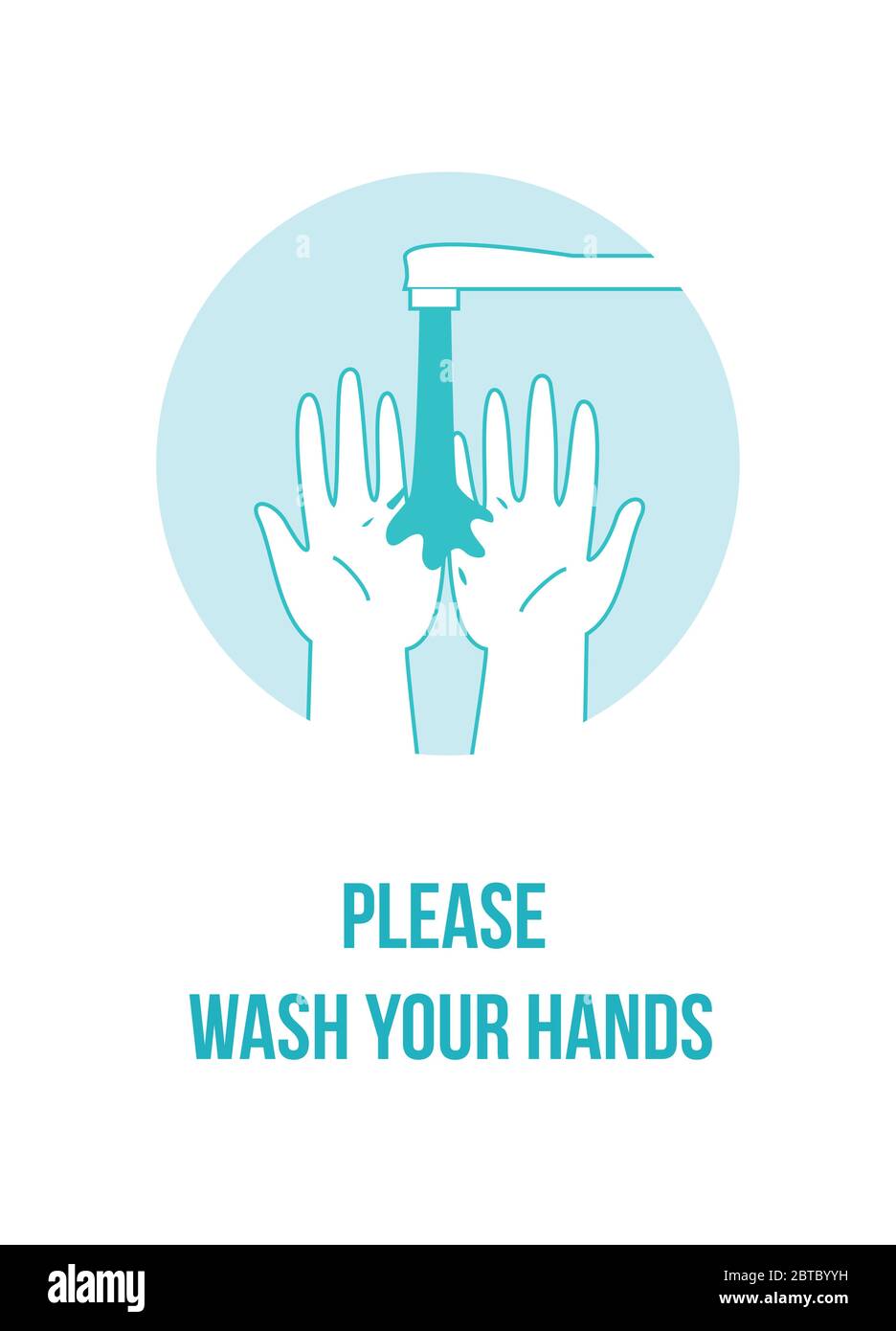 Si prega di lavare le mani cartello Avviso autoadesivo. Igiene personale, prevenzione delle malattie e assistenza sanitaria. Lavare il vettore di banner con l'icona del segno delle mani Illustrazione Vettoriale