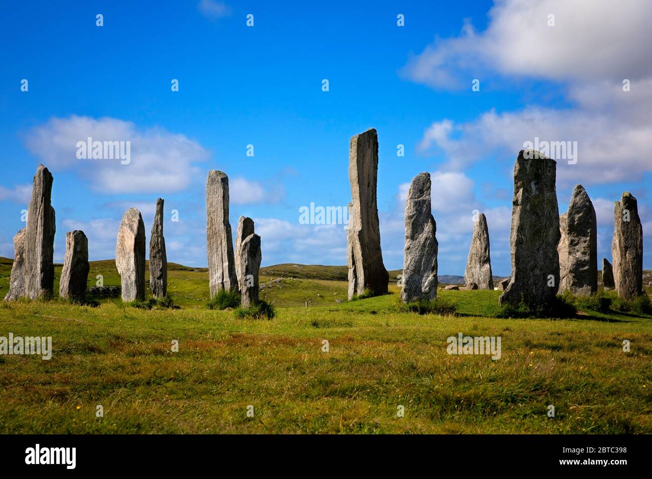 Calanais Stones Standing, Isola di Lewis, Ebridi esterne, Scozia. Foto Stock