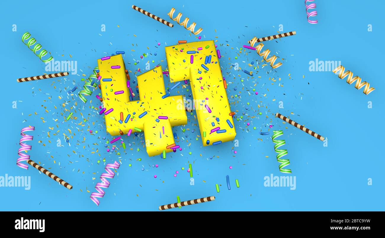 Numero 41 per compleanno, anniversario o promozione, in lettere gialle  spesse su sfondo blu decorate con caramelle, ruscelli, paillette di  cioccolato e Foto stock - Alamy