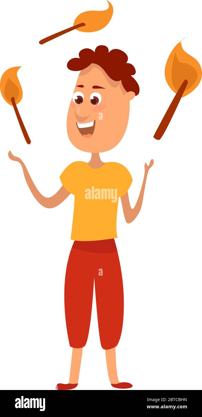 Giocoleria con bastoni da fuoco , illustrazione, vettore su sfondo bianco Illustrazione Vettoriale