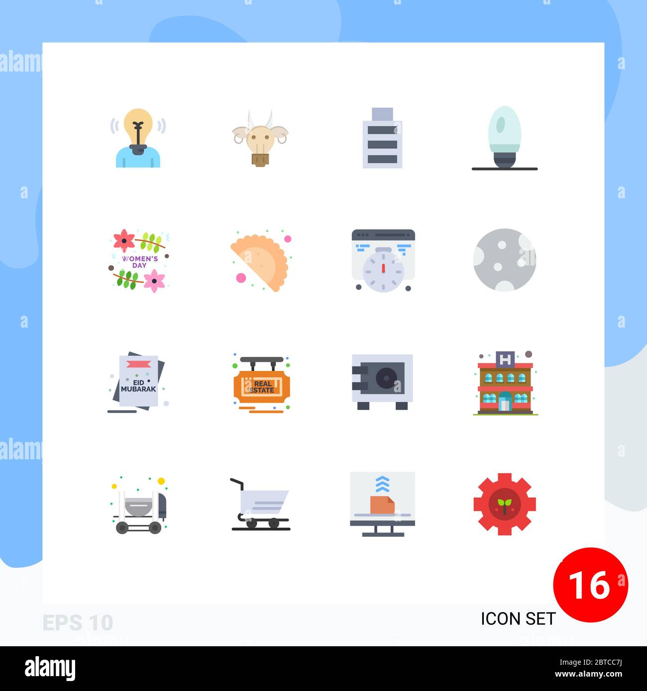Set di 16 icone moderne dell'interfaccia utente simboli per l'organizzazione, lampada, indiano, candela, semplice ed editabile pacchetto di elementi creativi di disegno vettoriale Illustrazione Vettoriale
