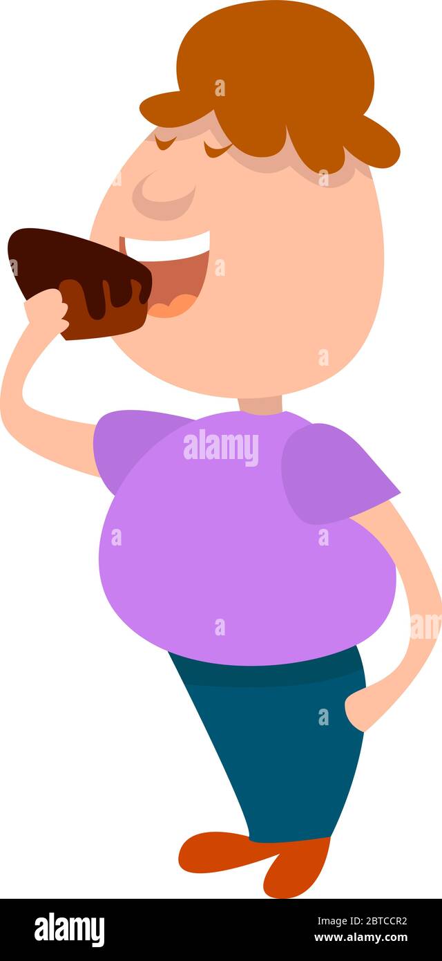Uomo che mangia torta , illustrazione, vettore su sfondo bianco Illustrazione Vettoriale