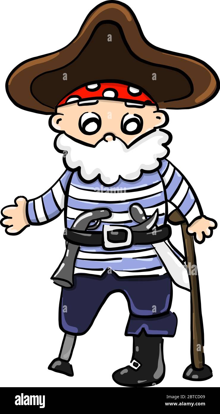 Vecchio uomo pirata , illustrazione, vettore su sfondo bianco Illustrazione Vettoriale