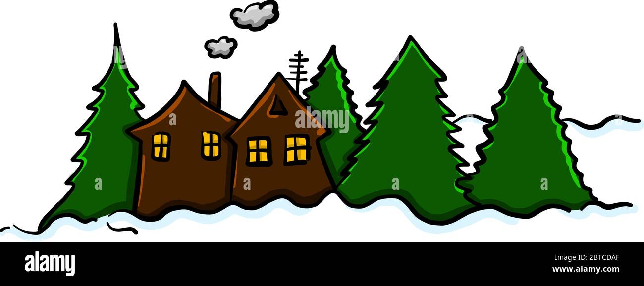 Villaggio invernale , illustrazione, vettore su sfondo bianco Illustrazione Vettoriale