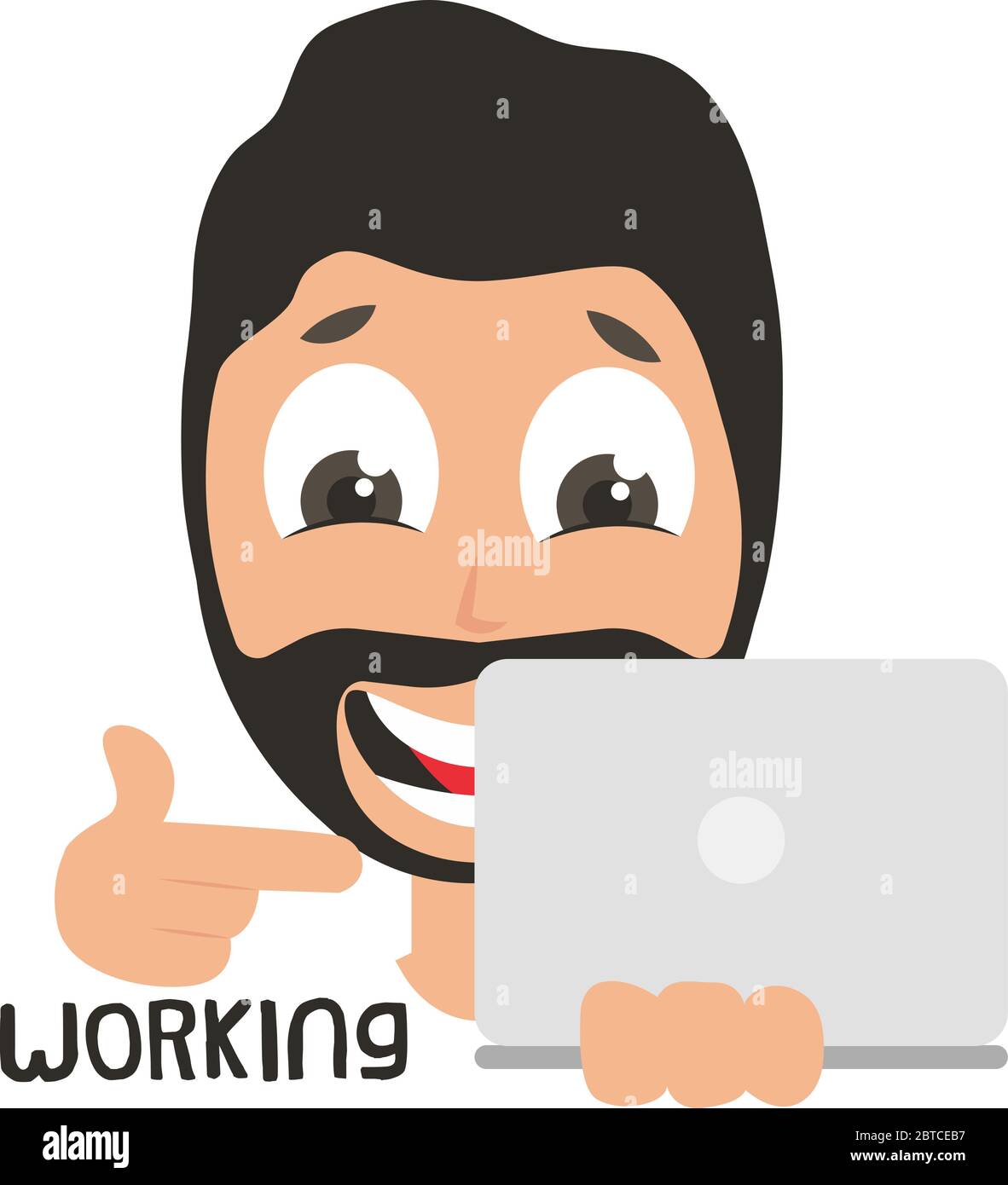 Uomo al lavoro su laptop, illustrazione vettore su sfondo bianco Illustrazione Vettoriale