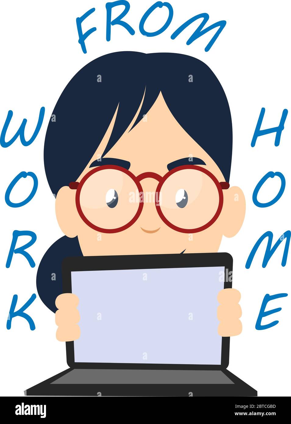 Ragazza che lavora da casa, illustrazione, vettore su sfondo bianco Illustrazione Vettoriale