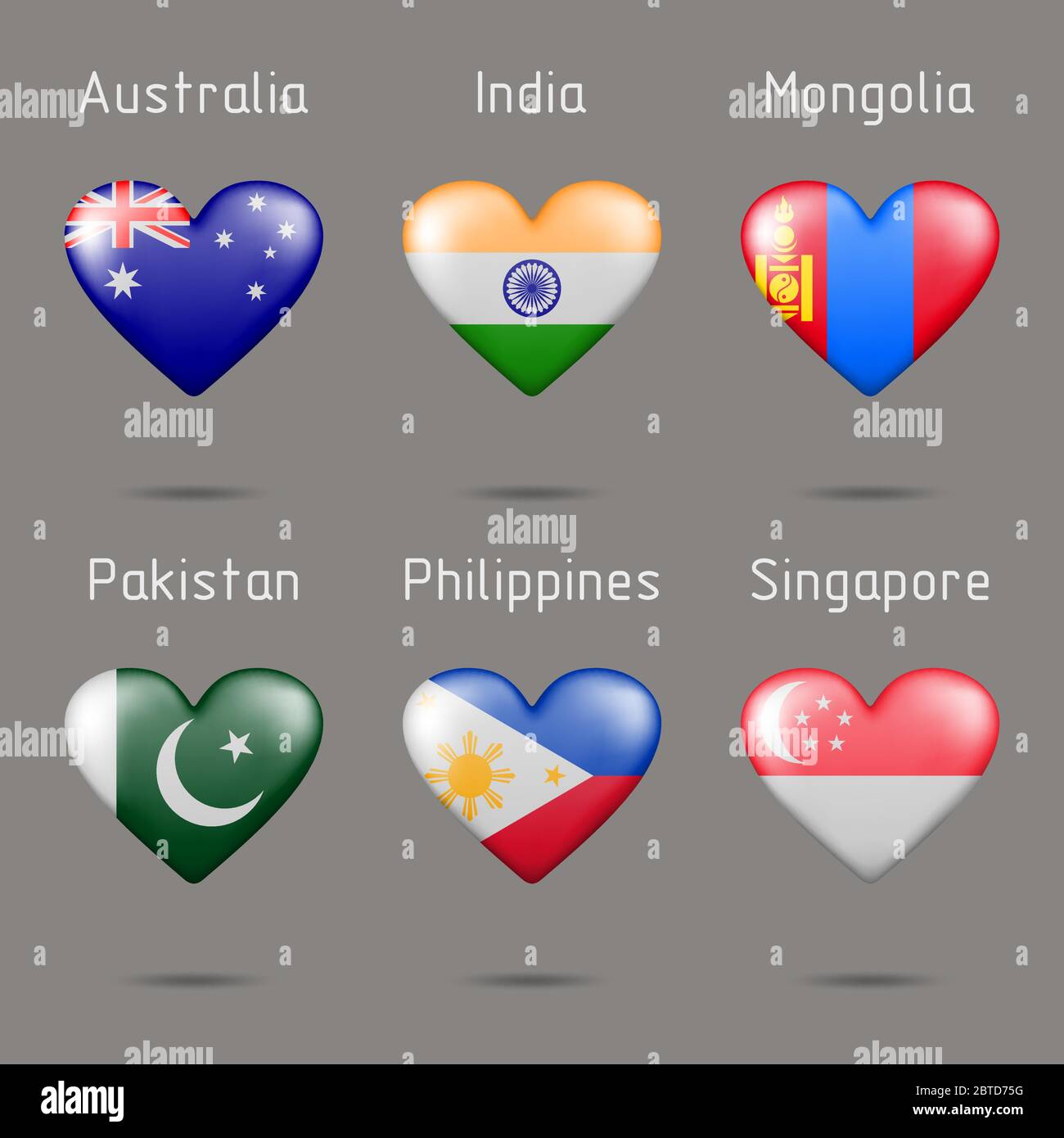 Bandiere a forma di cuore di paesi diversi Illustrazione Vettoriale