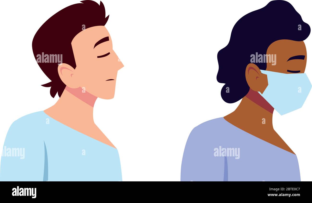 Uomini che si sentono malati e con la maschera di cura medica e covid 19 virus tema illustrazione vettoriale Illustrazione Vettoriale
