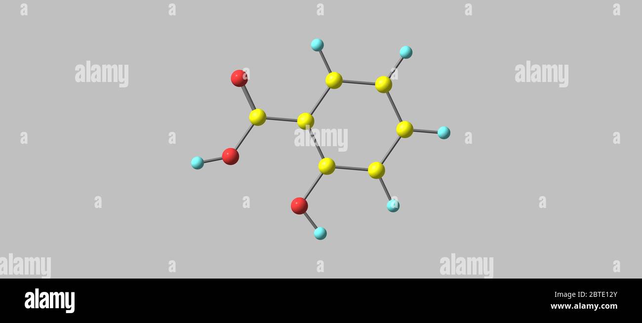L'acido salicilico è un acido lipofilo monoidrossibenzoico, un tipo di  acido fenolico. Ha la formula C7H6O3. Questo acido cristallino incolore è  ampiamente Foto stock - Alamy