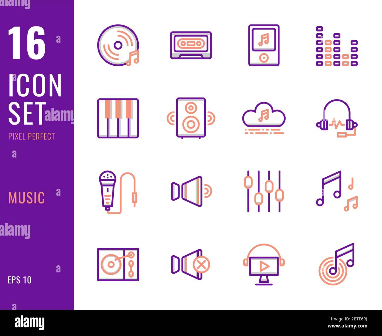 Set di 16 icone stile di musica sottile. Pixel perfetto. Illustrazione vettoriale Illustrazione Vettoriale