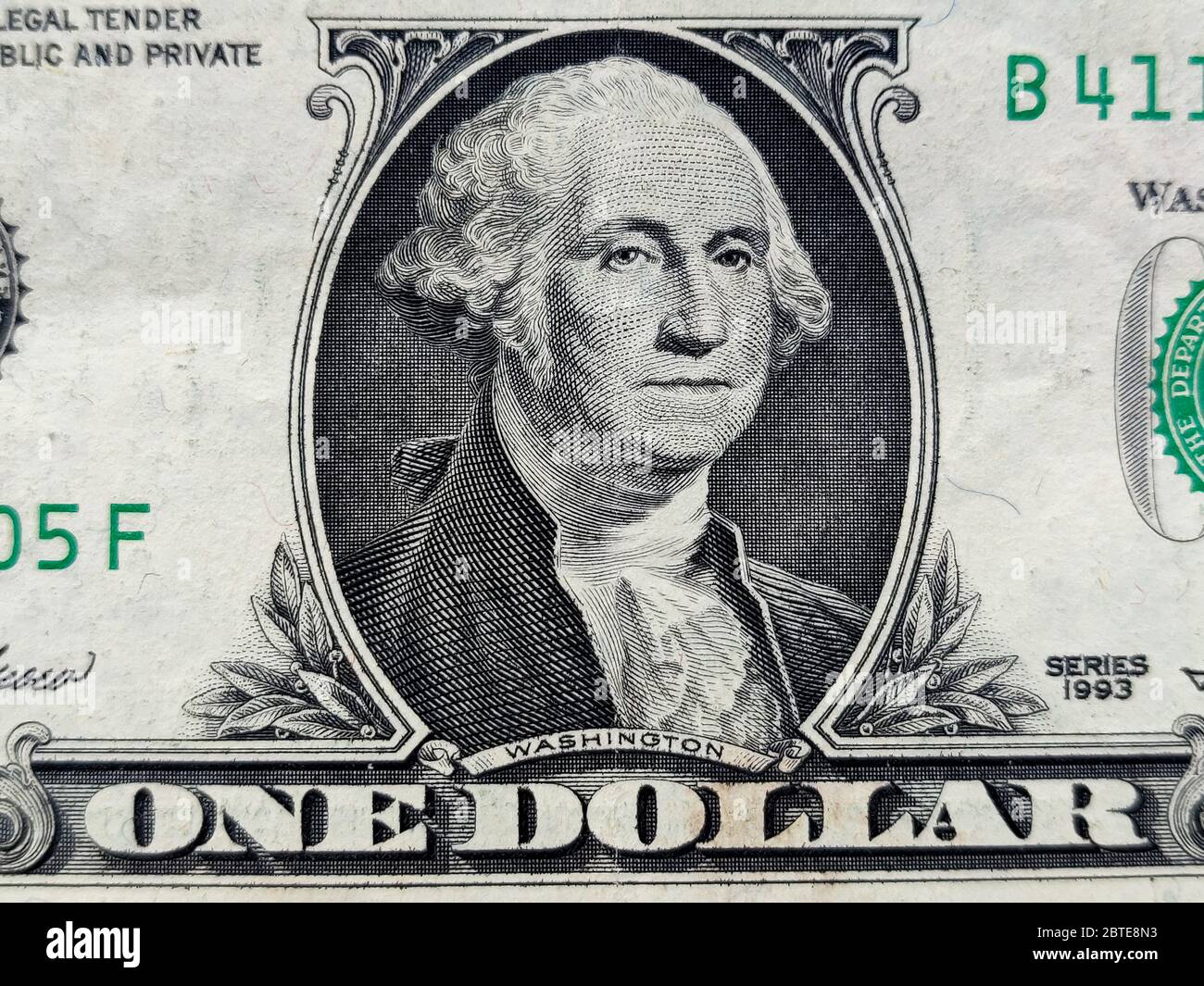 Primo piano di American One Dollar Bill. Presidente George Washington Foto Stock