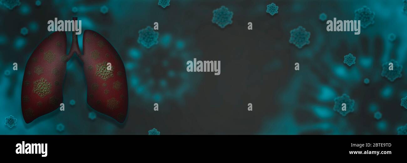 Icona polmoni Covid 19 segno polmoni con virus icona COVID-19 SARS-COV-2 coronavirus 3d banner Foto Stock