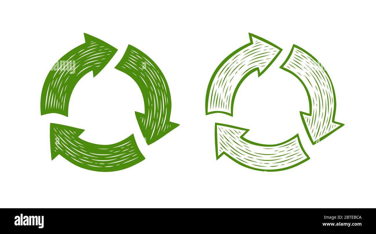 Riciclare lo schizzo del segno. Illustrazione del vettore di riciclaggio dei rifiuti Illustrazione Vettoriale