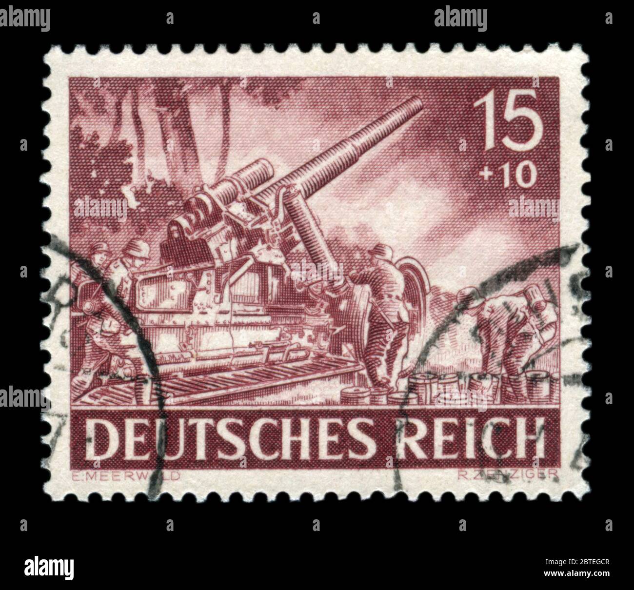 German Historical timbro: 17 cm Cannone 18 su Heavy obice trasporto truppe di artiglieria. L'artiglieria pesante della Wehrmacht, memorial day problema 1943 Foto Stock