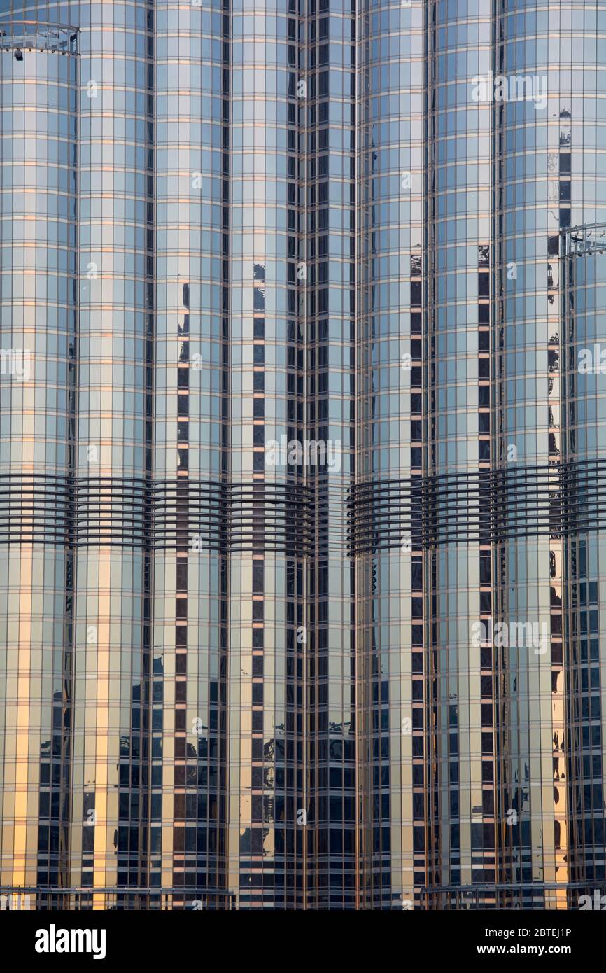 Dettaglio di Burj Khalifa, Dubai, Emirati Arabi Uniti Foto Stock